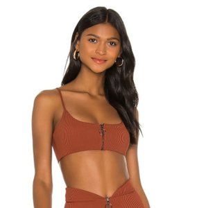 L*Space Tobacco Lorelai Bikini Top XS Zip Swim